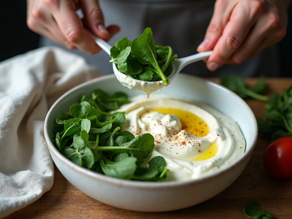 Squeezed dry spinach prepared for creamy spinach artichoke dip