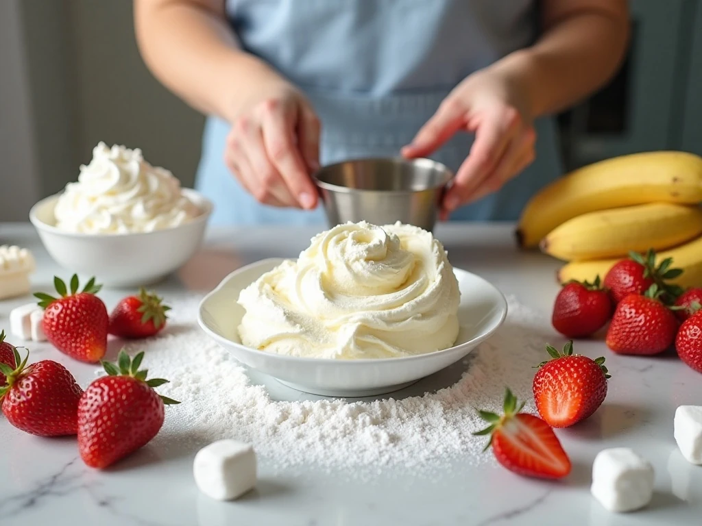Ingredients for creamy strawberry banana salad