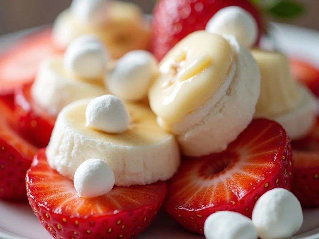 Close-up of fruit coated in creamy dressing