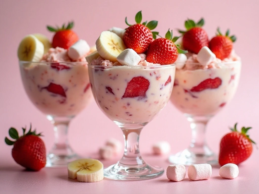 Individual servings of chilled strawberry banana salad
