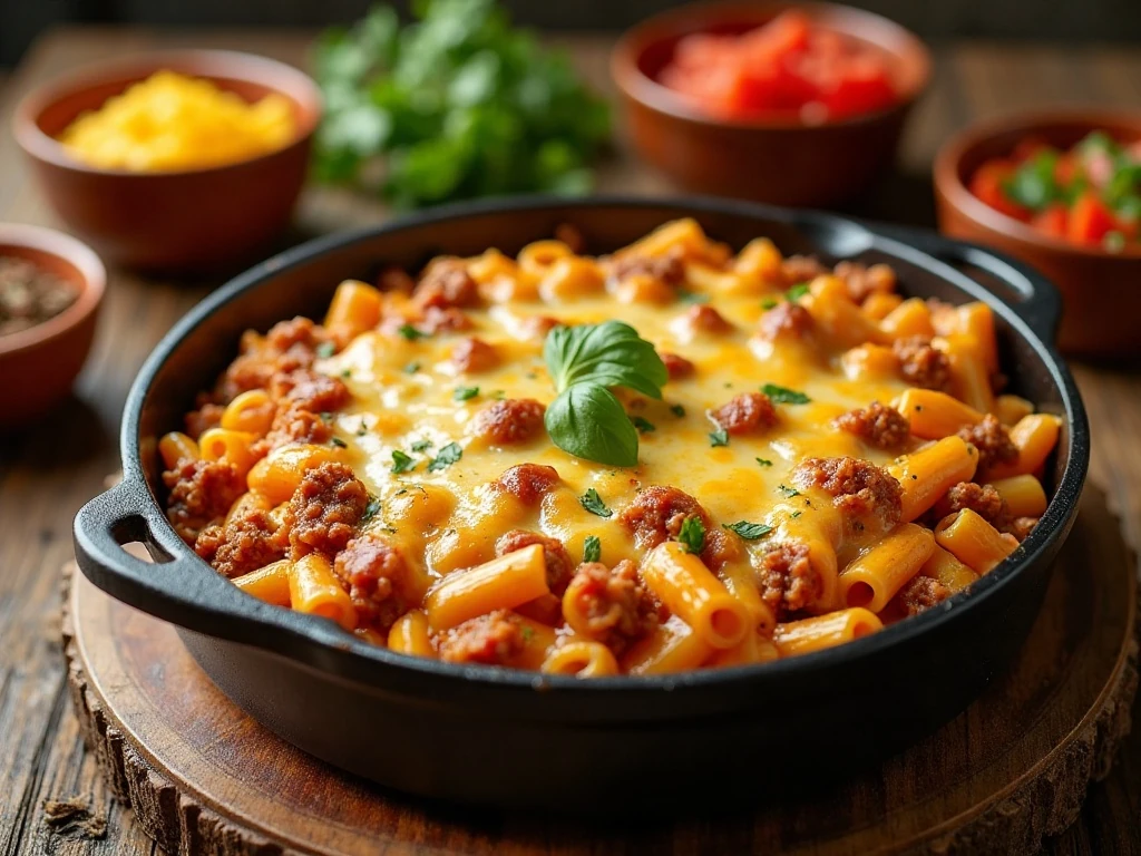 Creamy taco pasta bake served as a comforting family dinner