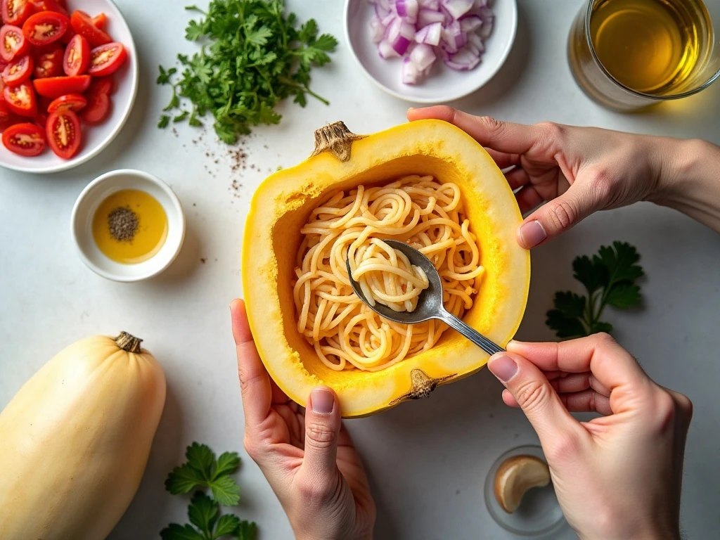 Ingredients for creamy tomato shrimp with spaghetti squash