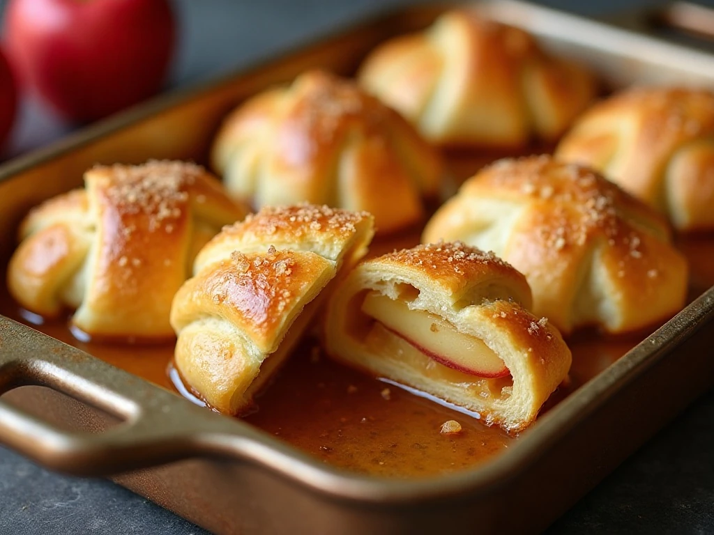 Golden crescent roll apple dumplings with buttery syrup