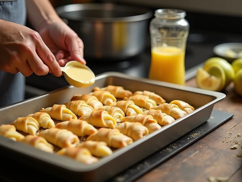Wrapping apple wedges in crescent-roll dough