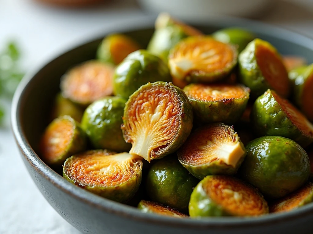 Crispy Air Fryer Brussels sprouts served in a bowl