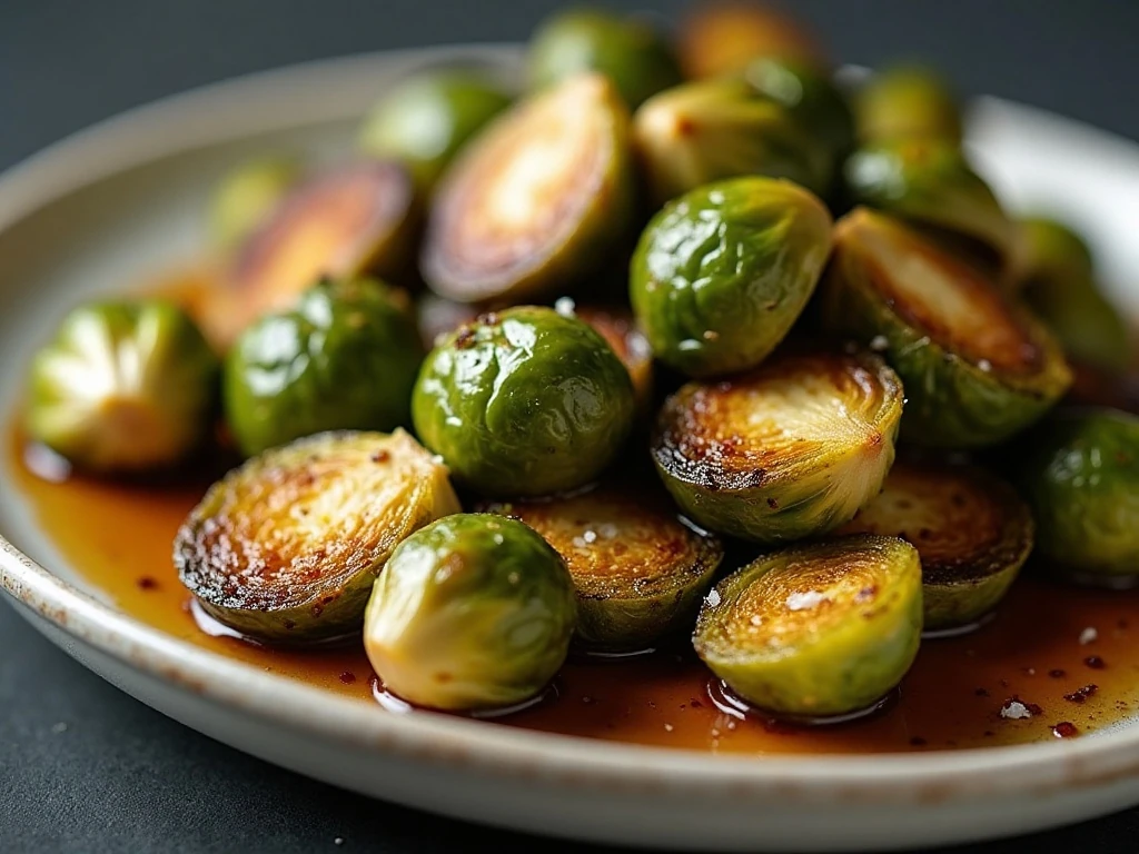 Close-up of crispy browned Brussels sprout leaves