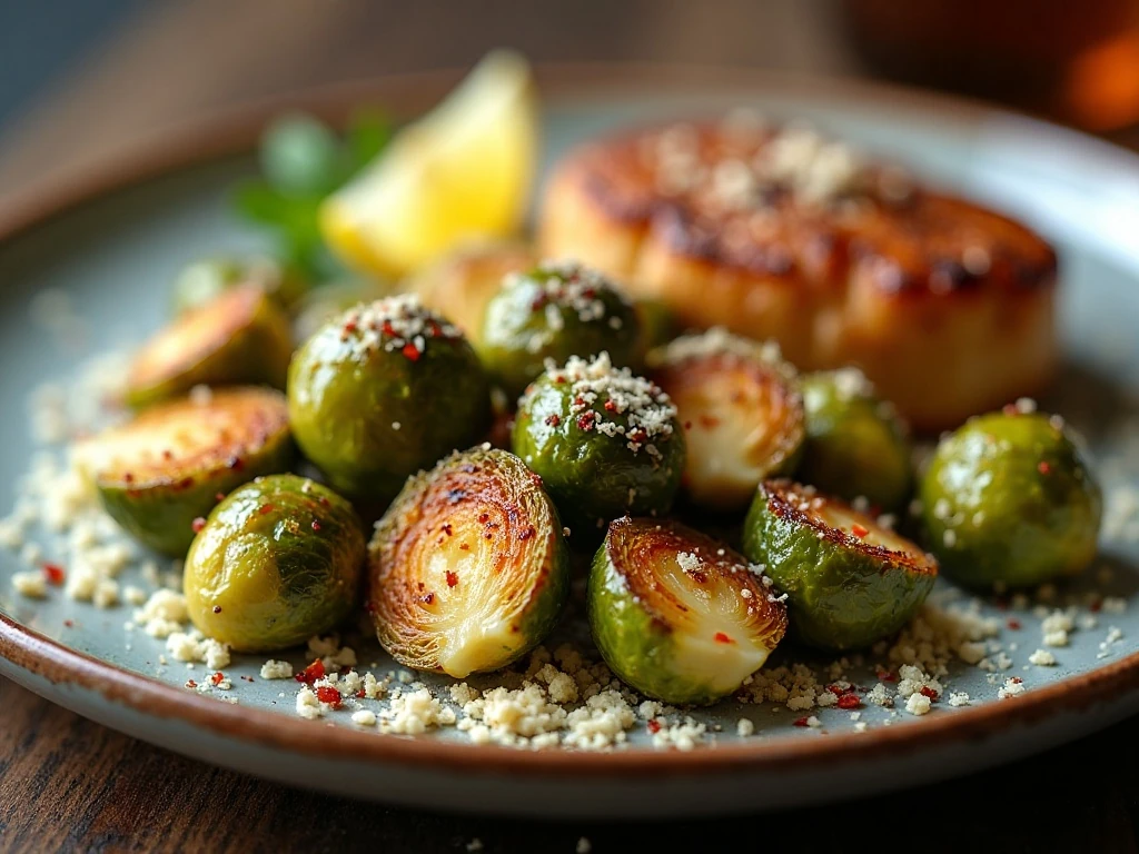 Air Fryer Brussels sprouts with Parmesan, lemon, and balsamic glaze