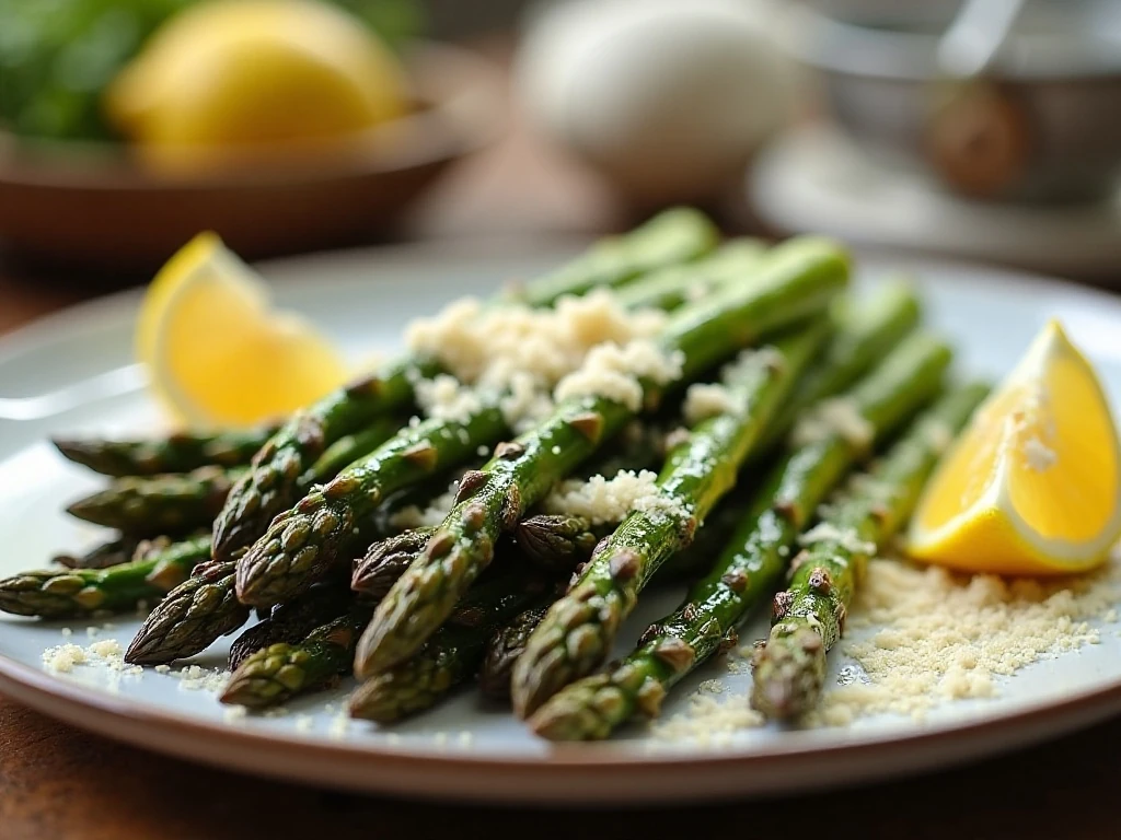 Crispy air fryer roasted asparagus with Parmesan and lemon