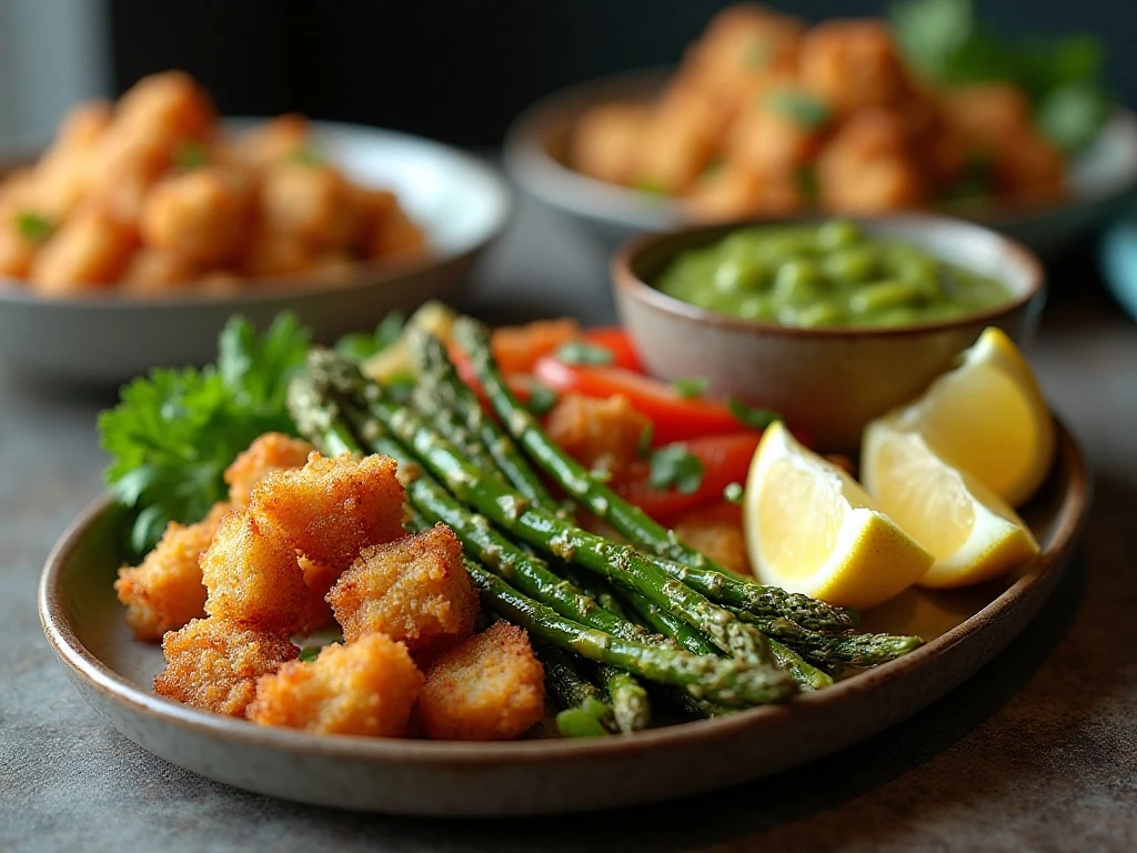 Air fryer asparagus served as a colorful dinner side