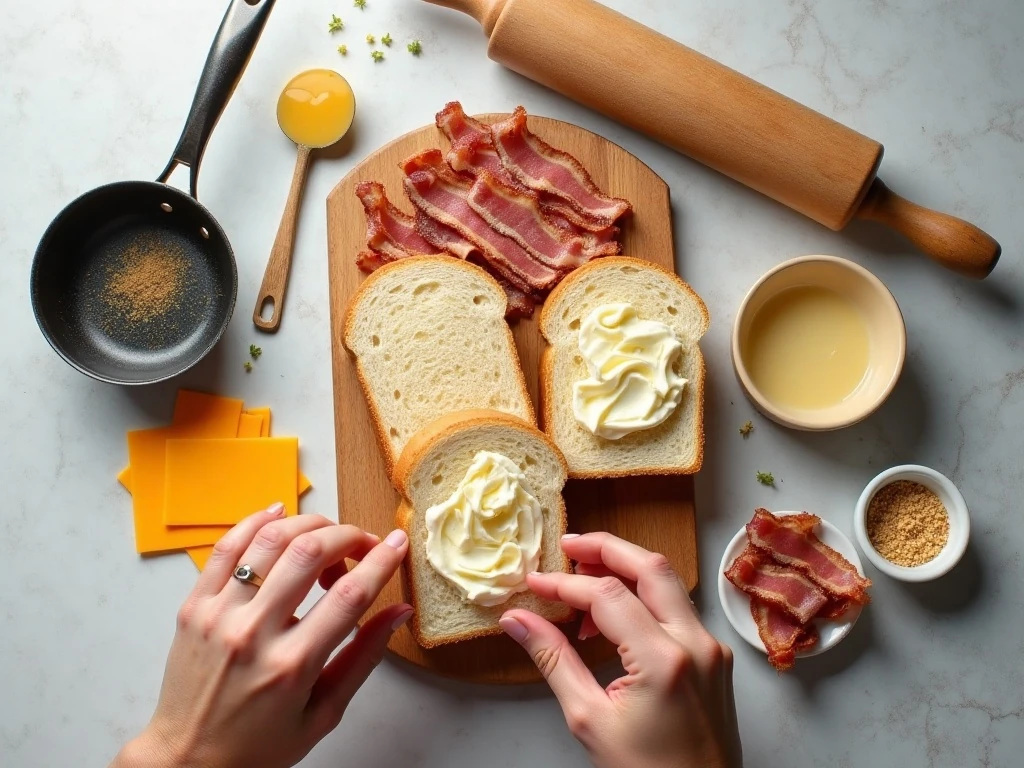 Ingredients for bacon grilled cheese roll-ups