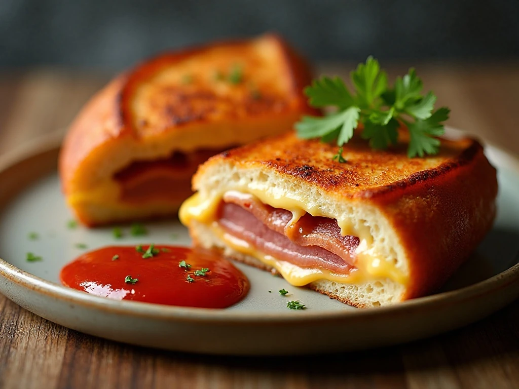 Melted cheese center and crisp bacon on a grilled cheese roll-up