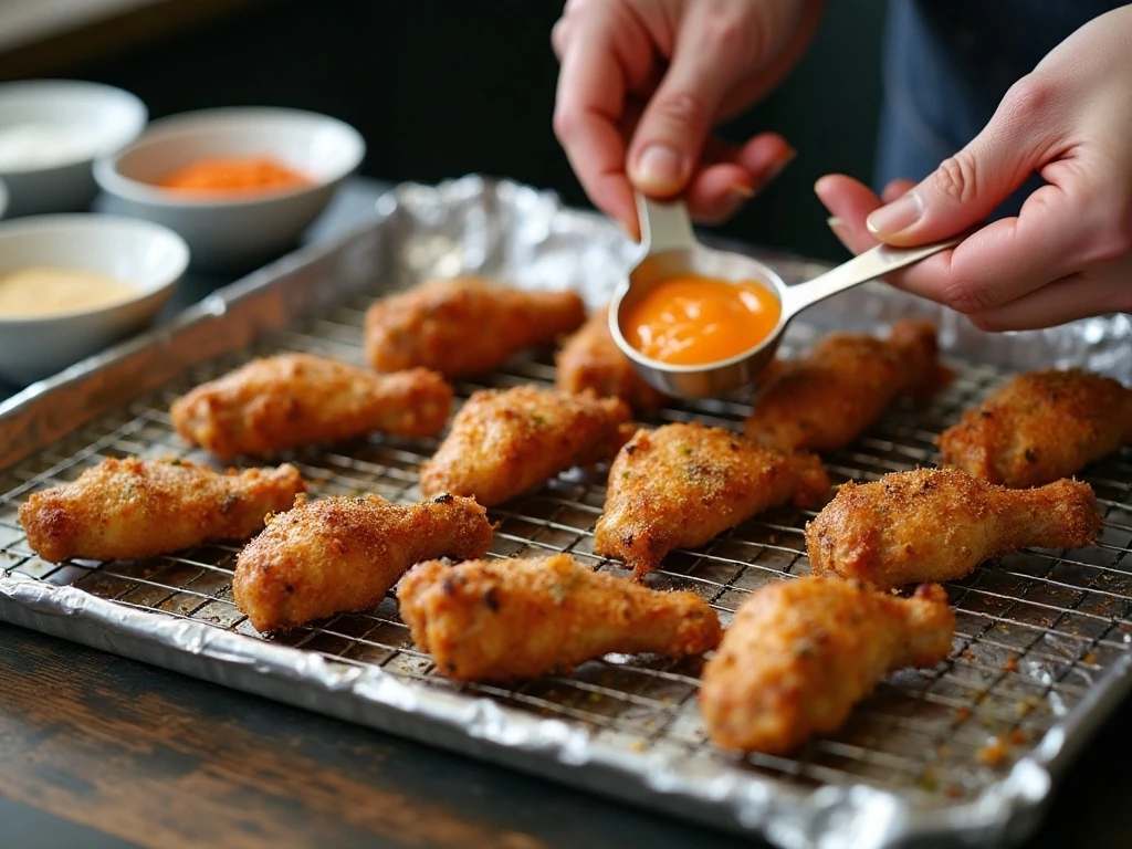 Seasoned chicken wings arranged on a wire rack before baking
