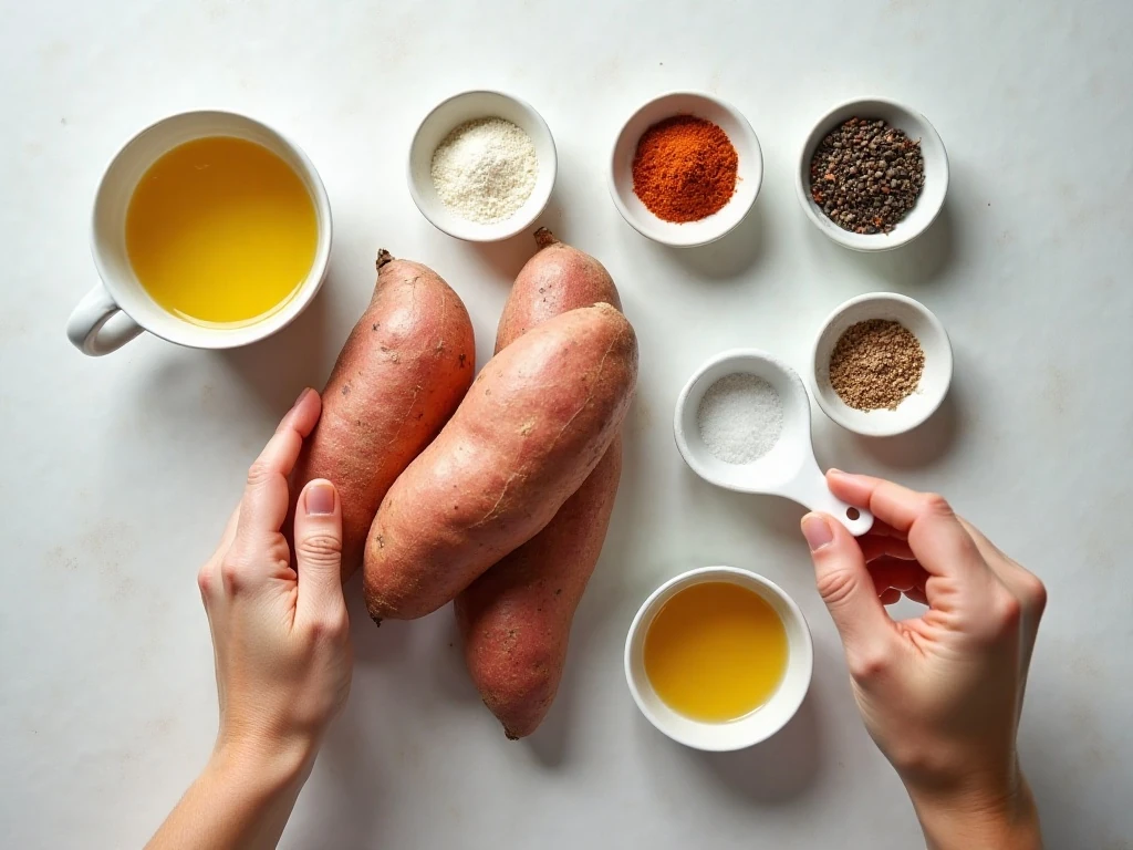 Ingredients for crispy baked sweet potatoes