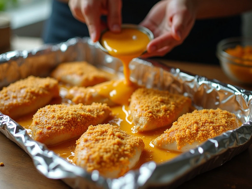 Coated chicken ready for baking