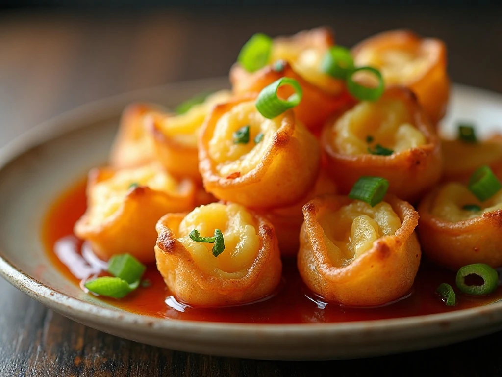 Crispy bacon cheese wontons served with sweet chili dipping sauce