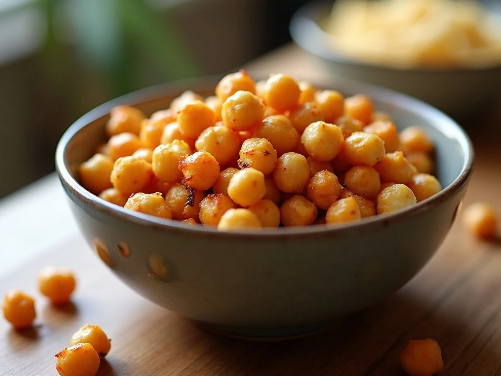 Bowl of crispy Parmesan chickpeas ready to serve