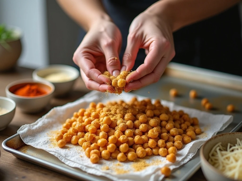 Drying and seasoning chickpeas before roasting