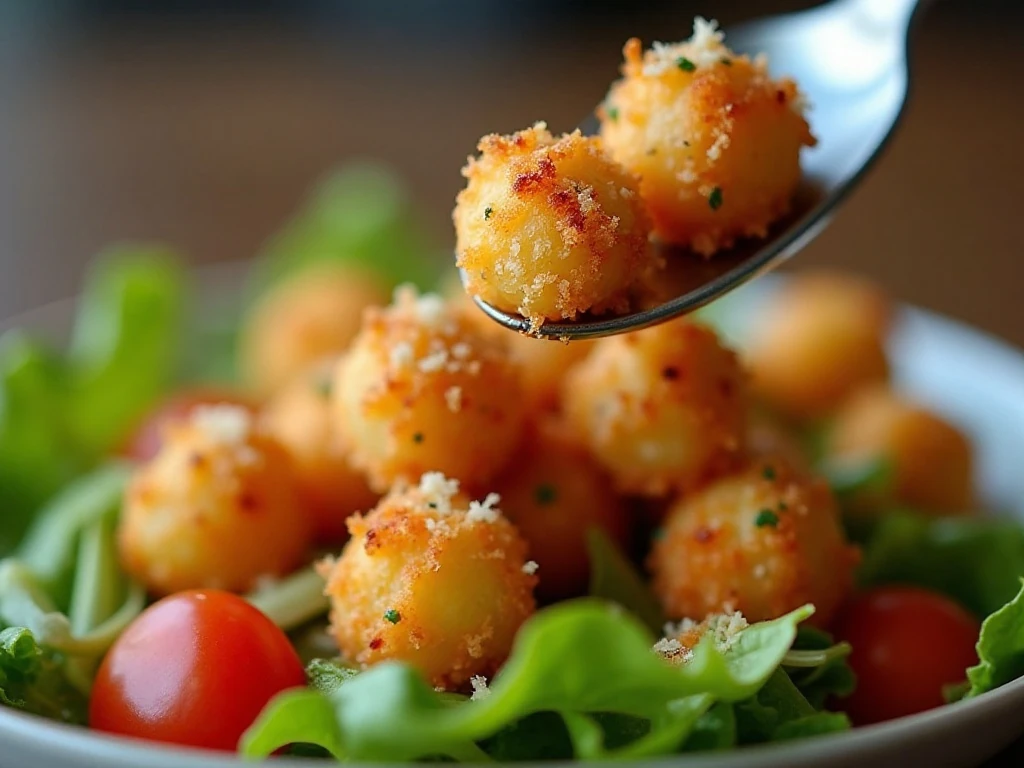 Crispy Parmesan chickpeas served over a salad