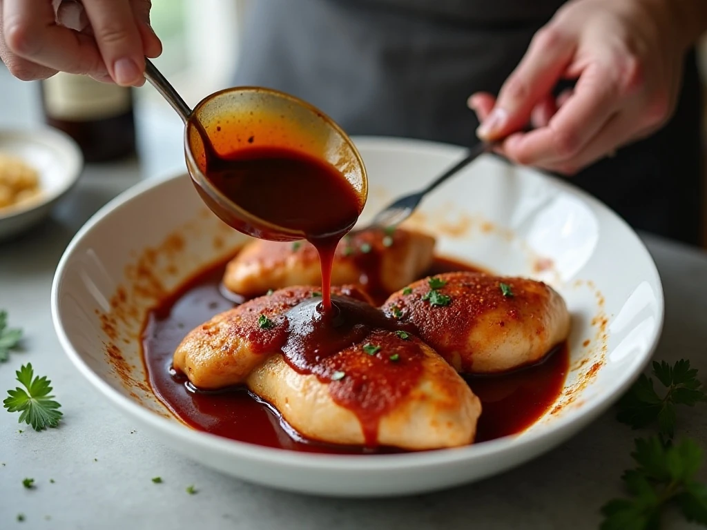 Mixing the sauce for slow-cooker BBQ chicken