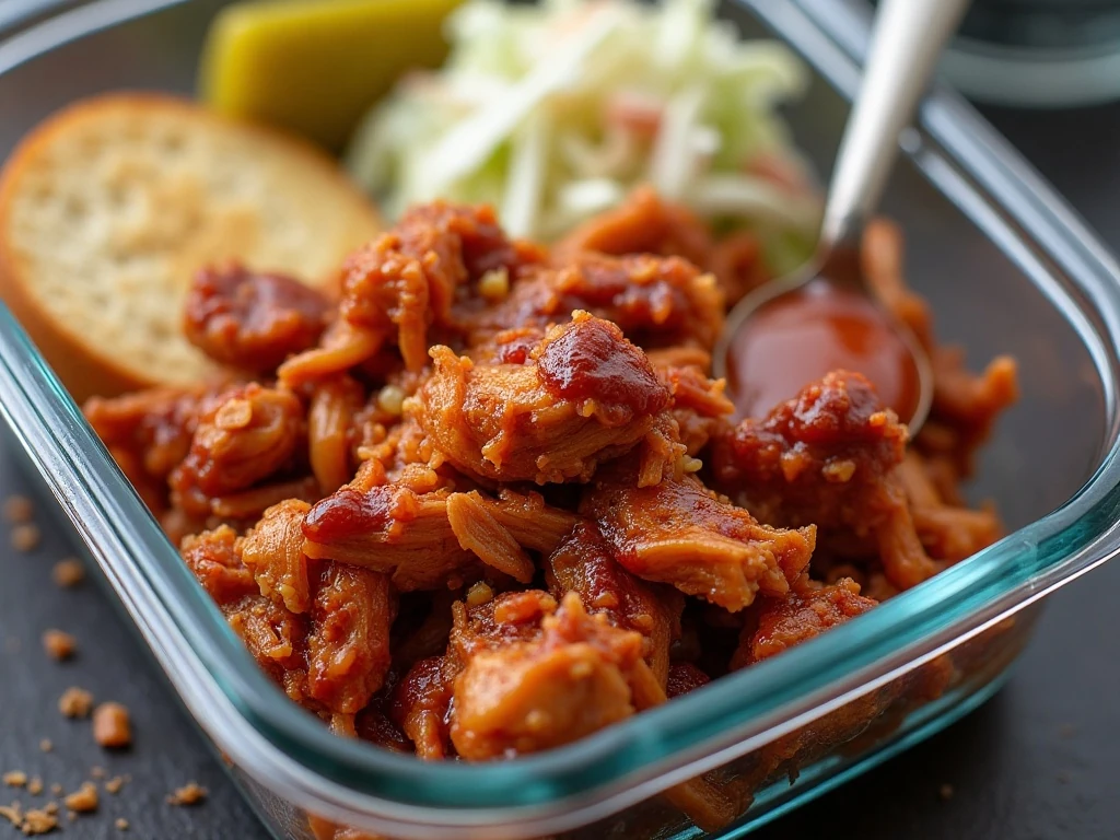 Stored leftover BBQ chicken with sauce and serving ideas