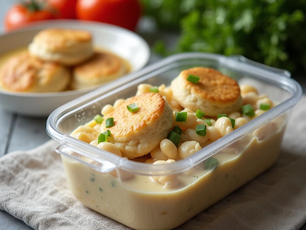 Stored and reheated chicken and dumplings