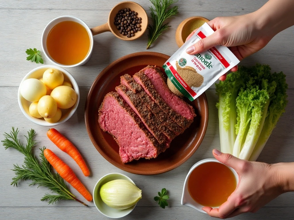 Ingredients for easy Crock-Pot corned beef and cabbage