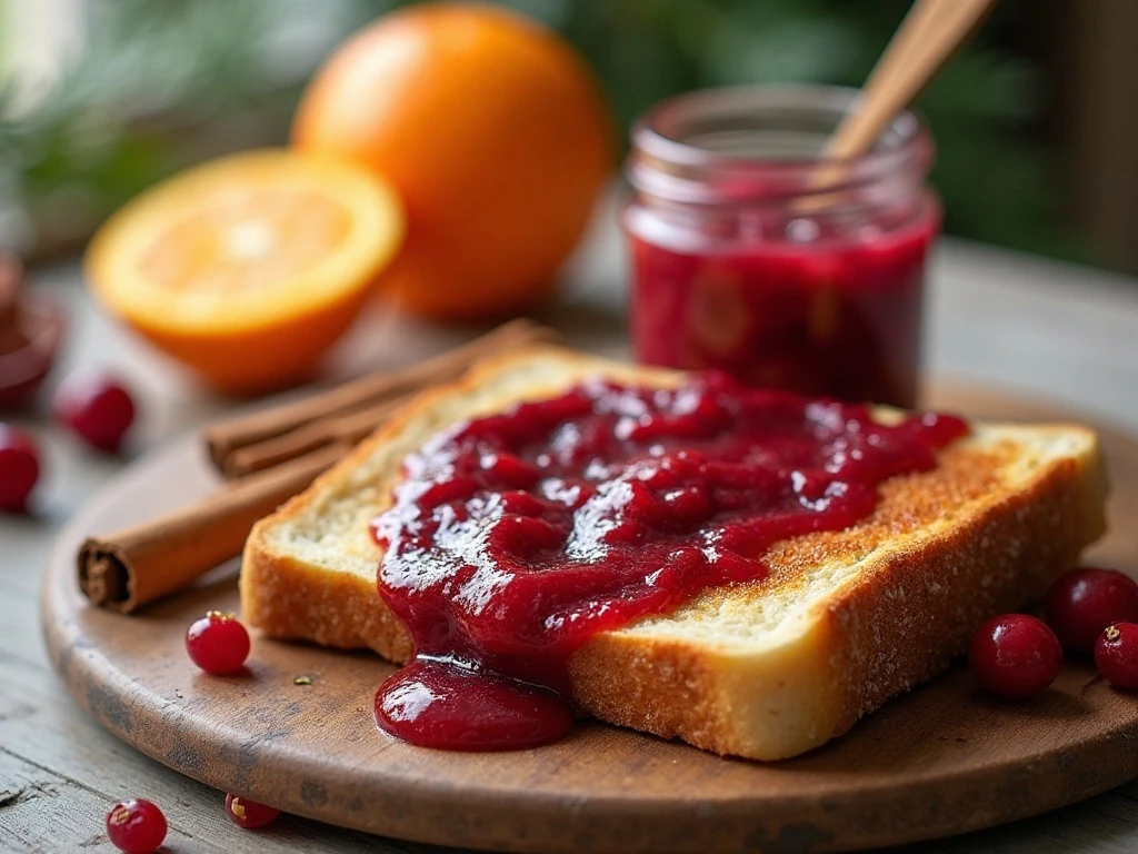 Cranberry butter spread on toast with oranges and cinnamon