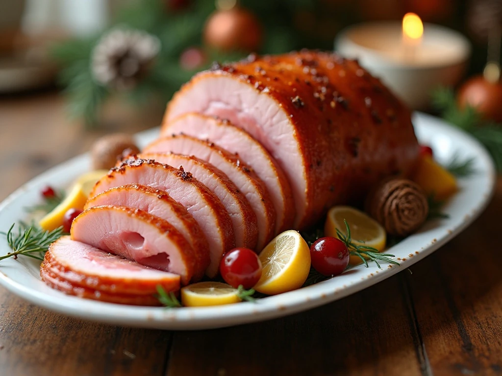 Tender glazed Crock-Pot ham arranged on a serving platter