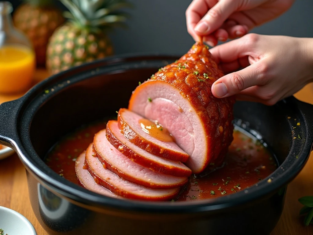 Preparing spiral ham cut-side down in a slow cooker