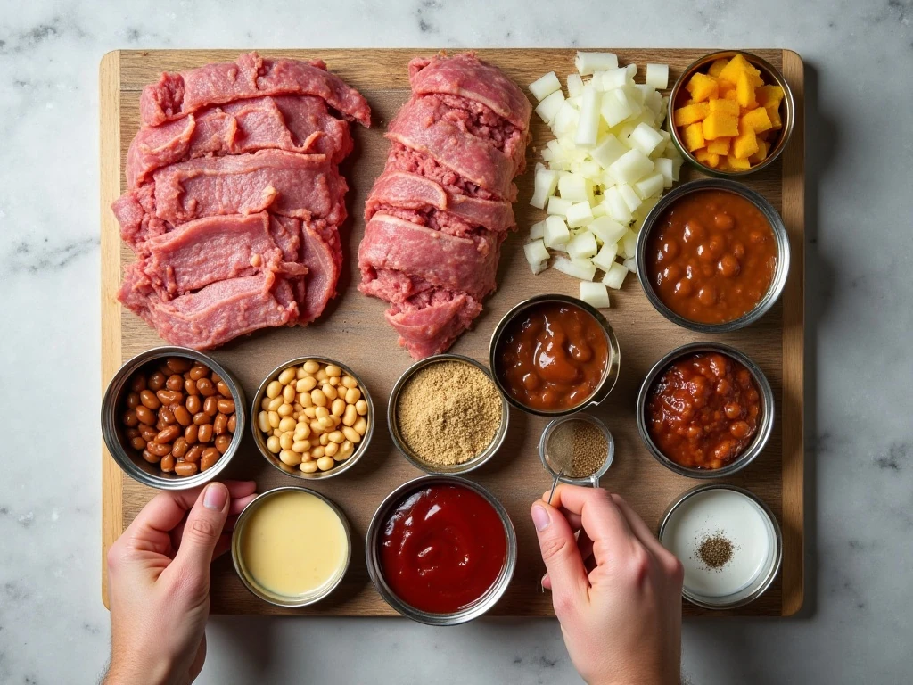 Ingredients for crock pot loaded baked beans