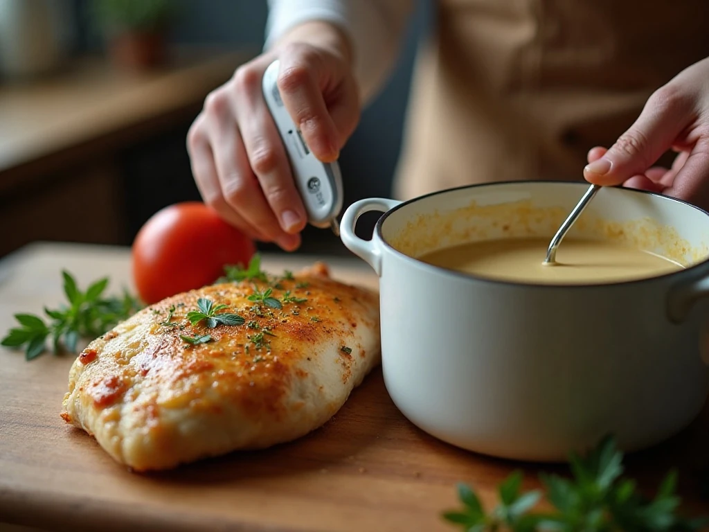 Checking Crockpot Angel Chicken for a safe internal temperature