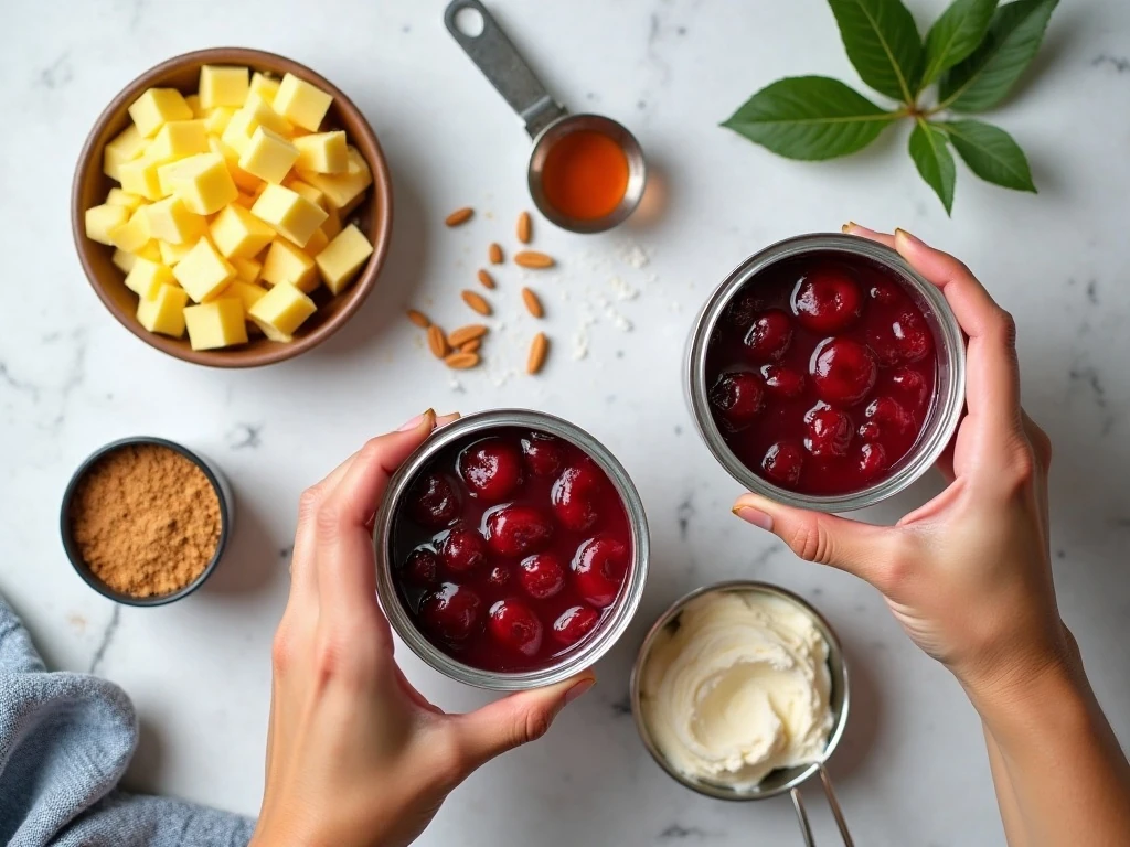 Ingredients for easy crockpot cherries jubilee