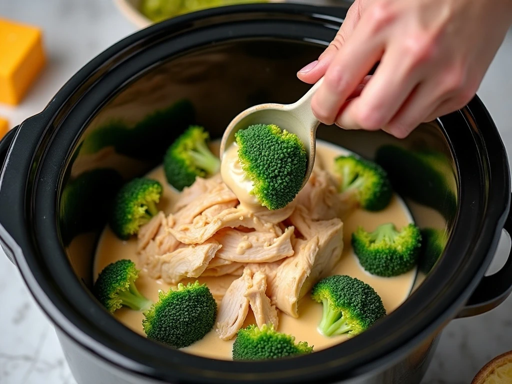 Broccoli added near the end of slow cooker cooking