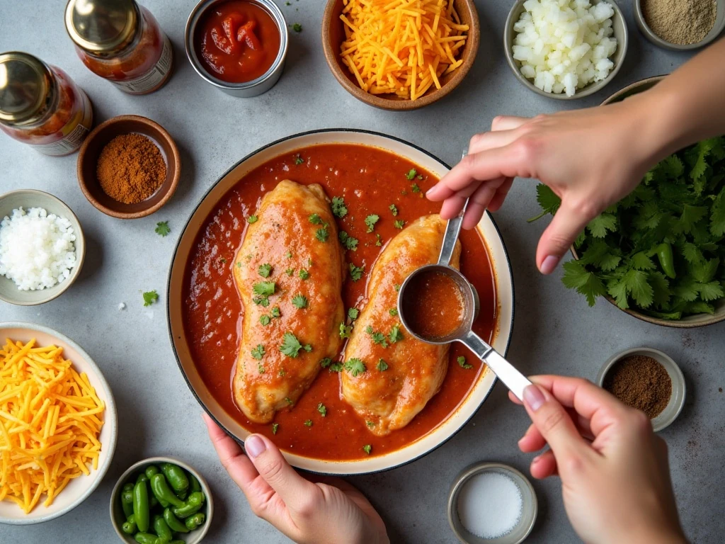 Ingredients for easy crockpot chicken enchiladas