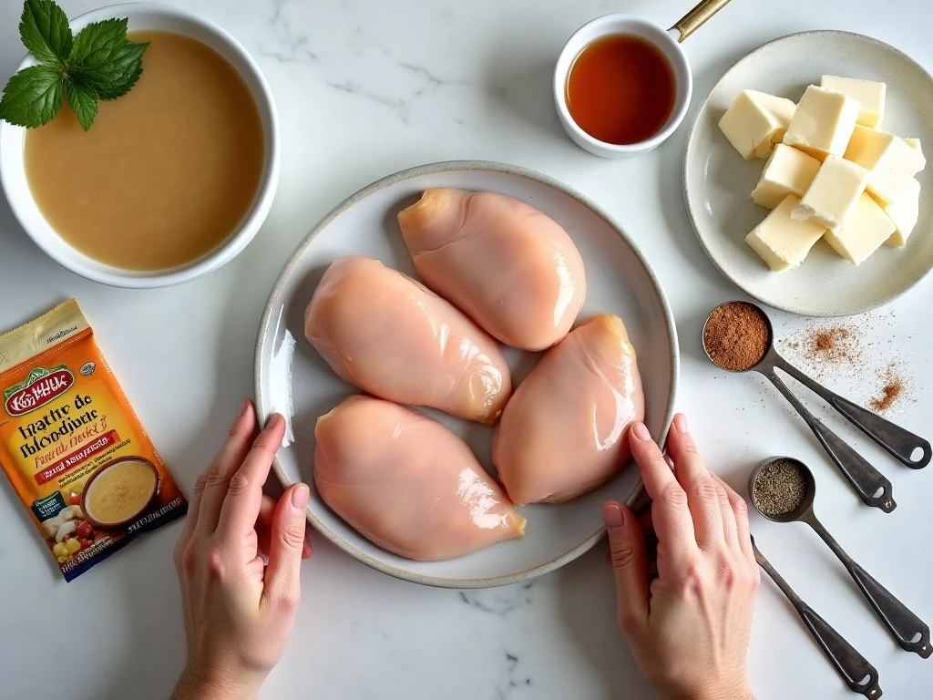 Ingredients for easy creamy crockpot chicken