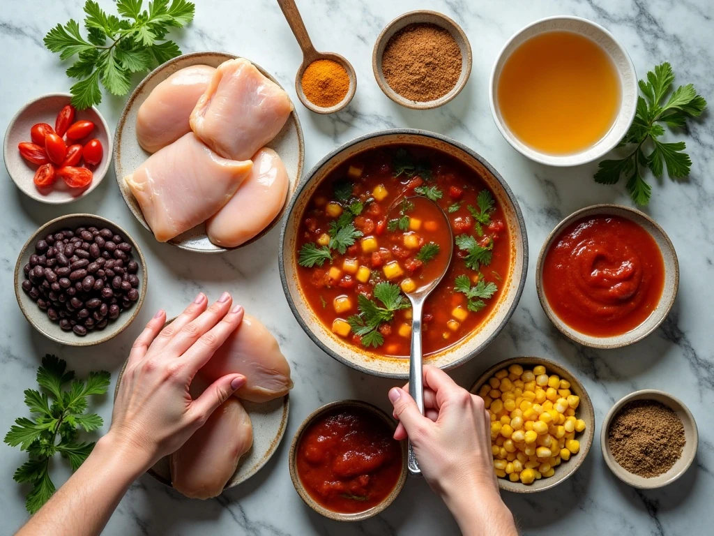 Ingredients for easy crockpot chicken taco soup