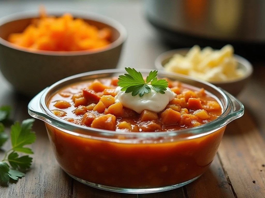 Stored and reheated crockpot chicken taco soup