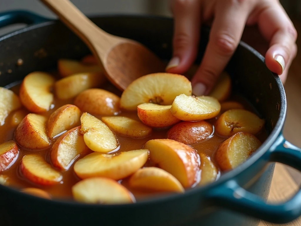 Gently stirring tender crockpot fried apples