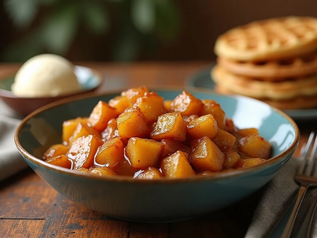 Finished four-ingredient crockpot fried apples ready to serve