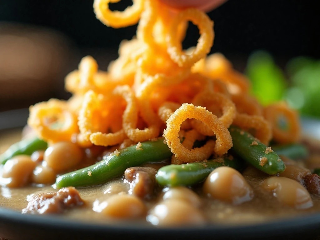 Crispy onions topping green bean casserole