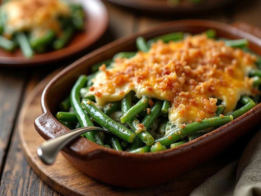 Warm green bean casserole ready to serve