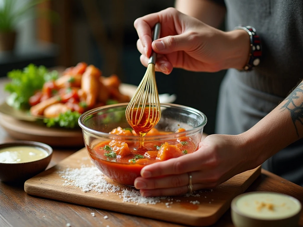 Preparing honey garlic sauce for slow cooker chicken wings