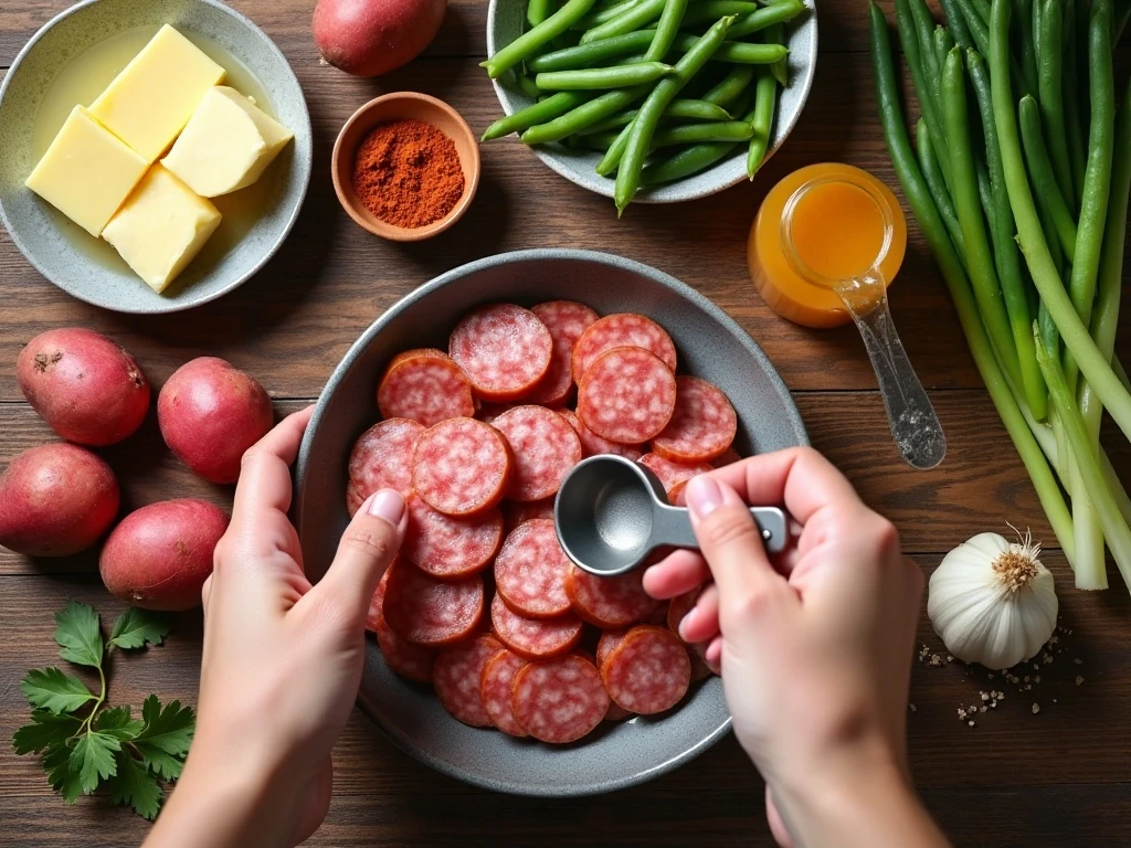 Ingredients for crockpot kielbasa and green beans