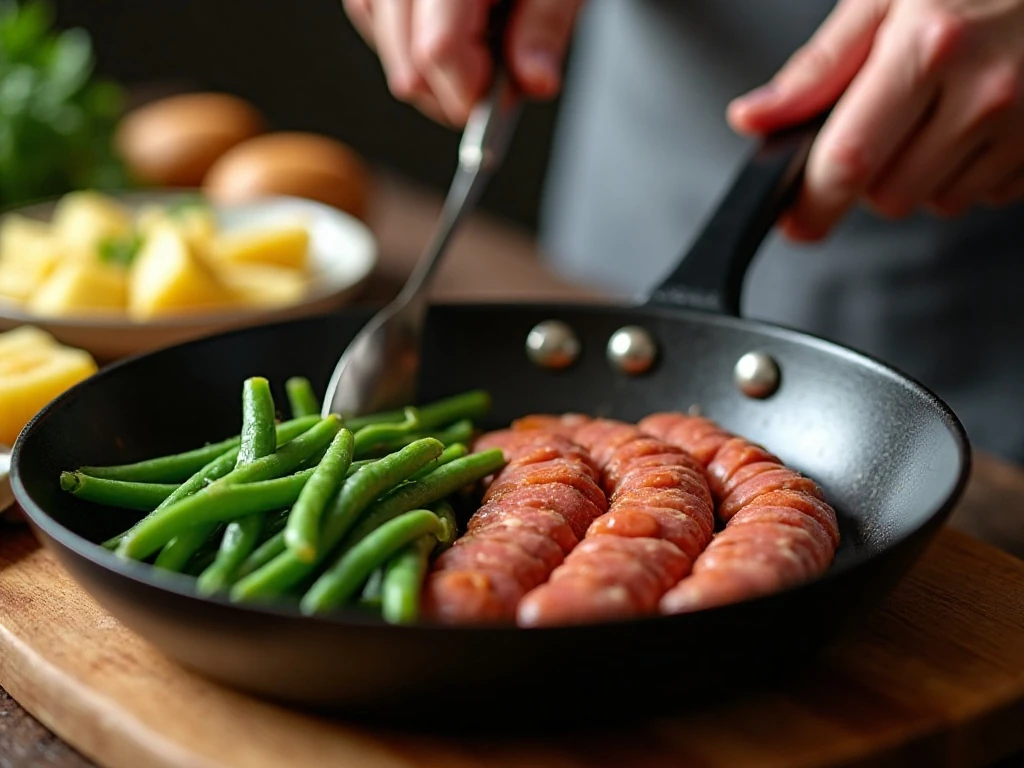 Browning kielbasa before adding it to the crockpot