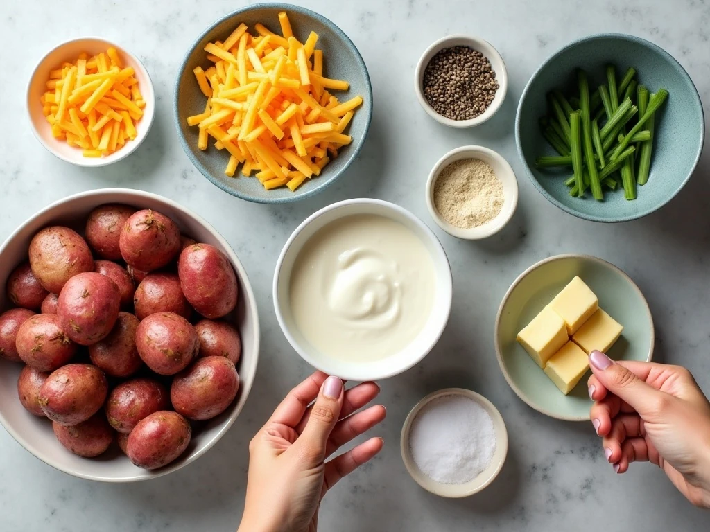 Ingredients for easy crockpot loaded potatoes