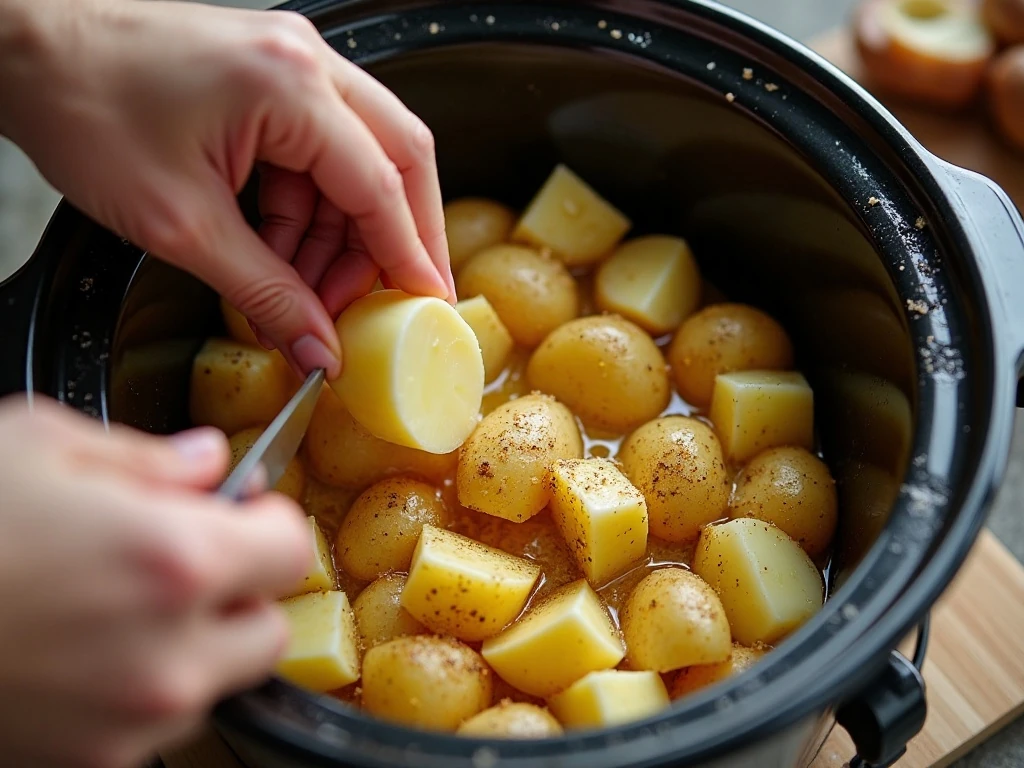 Preparing seasoned potatoes in a slow cooker