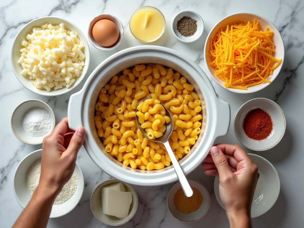 Ingredients for easy crockpot mac and cheese