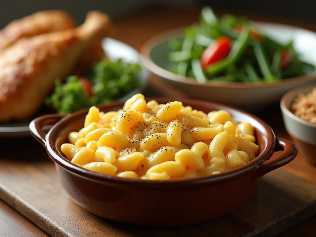 Crockpot mac and cheese served with dinner sides