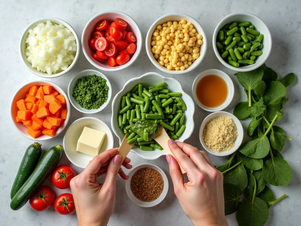 Ingredients arranged for easy crockpot minestrone soup