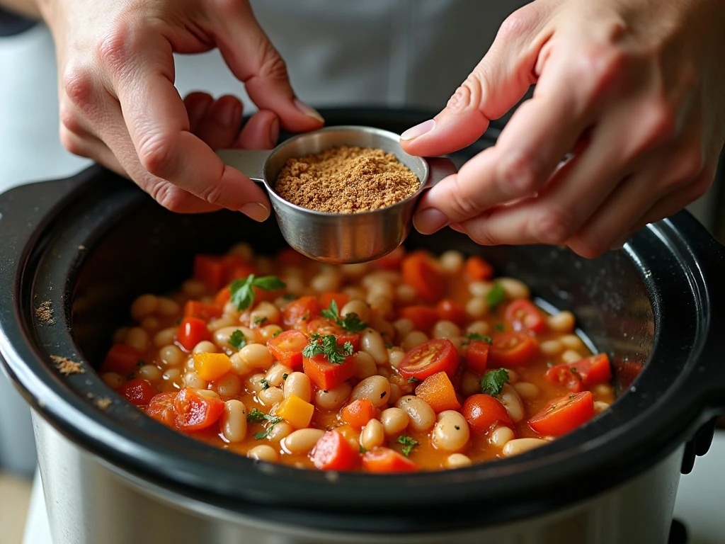 Adding vegetables and beans to a crockpot for minestrone soup